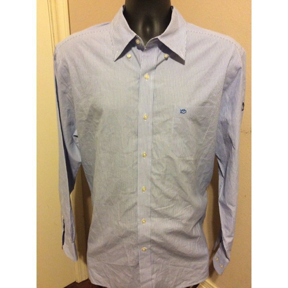 Samuel Adams Southern Tide Button Down Classic Fit Shirt Size Large Blue Striped